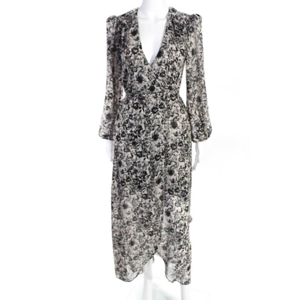 Reformation Chamomile Floral Wrap Midi Dress Long Sleeve